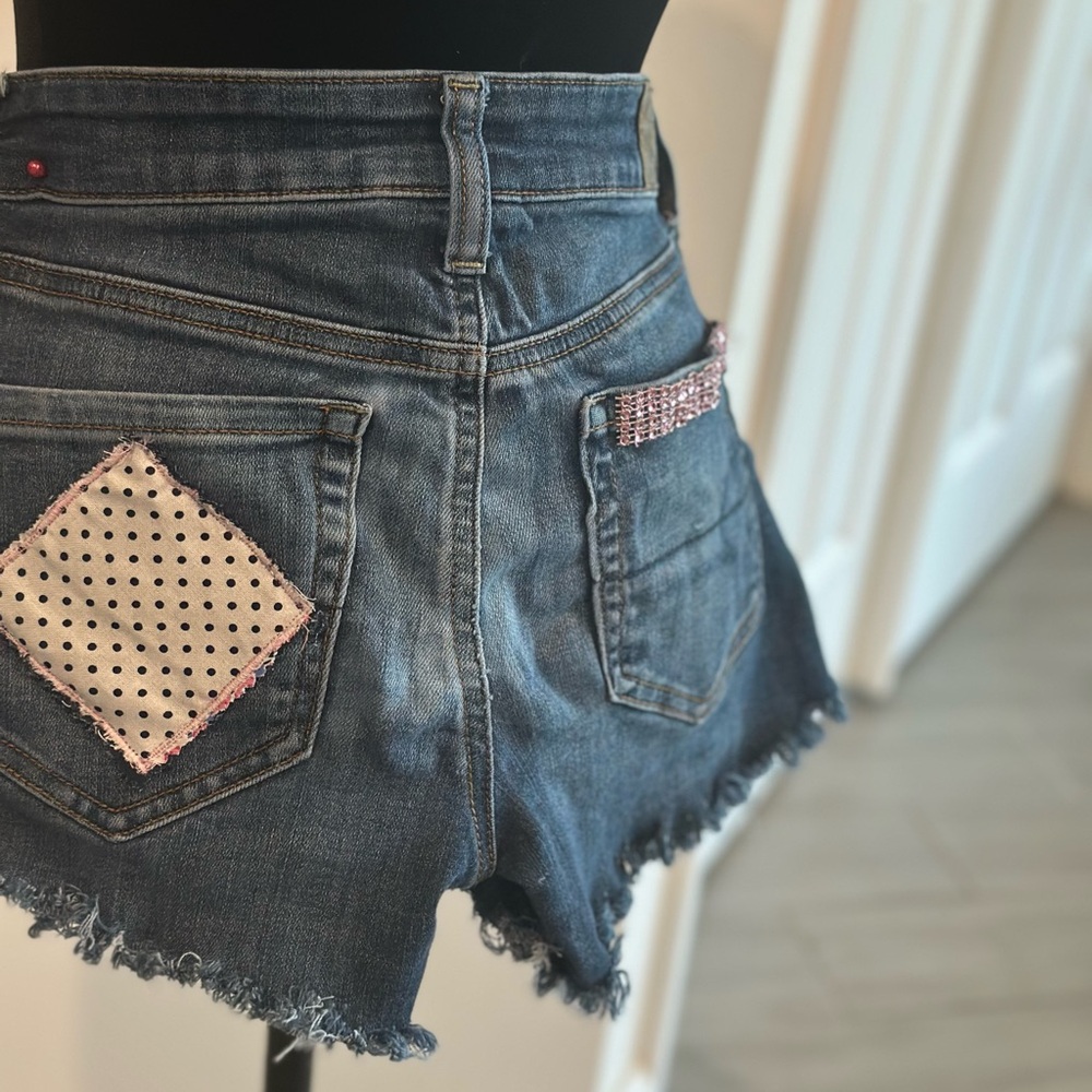 Custom American Eagle Denim Patchwork Shorts - image 7